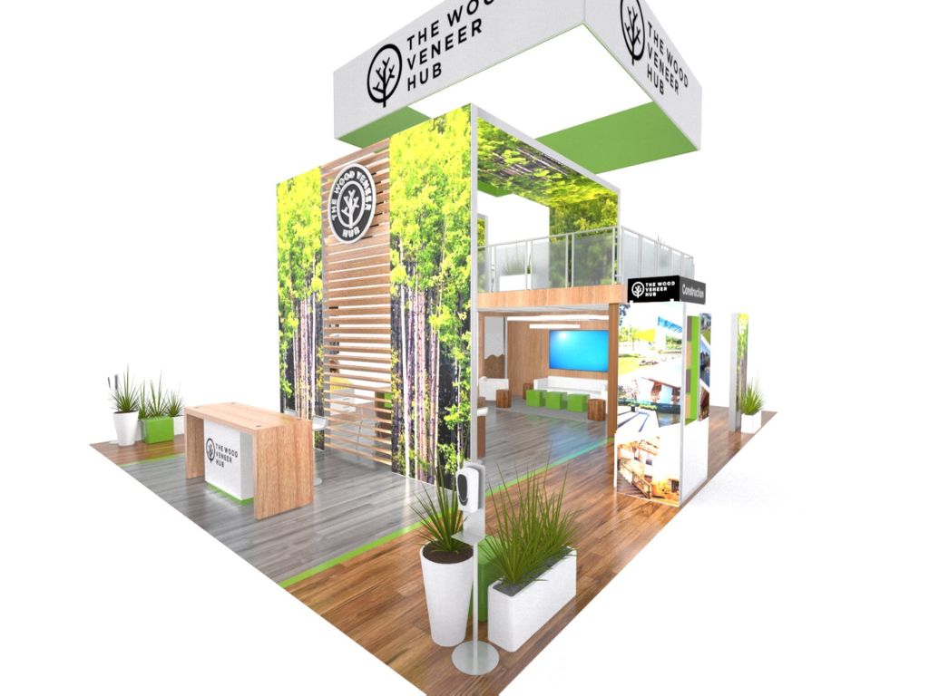 The wood veneer hub booth design